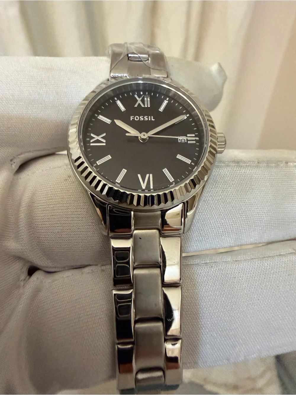 Fossil Rye BQ3637 Women's Stainless Steel Watch Black Dial 30mm Date NWT